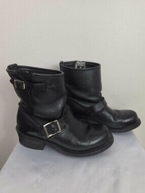 Frye Veronica Black Leather Engineer Boots Size 6,5
